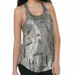 ISABEL MARANT POUR H&M Gold Metallic Frayed Studded Print Racerback Tank Top M